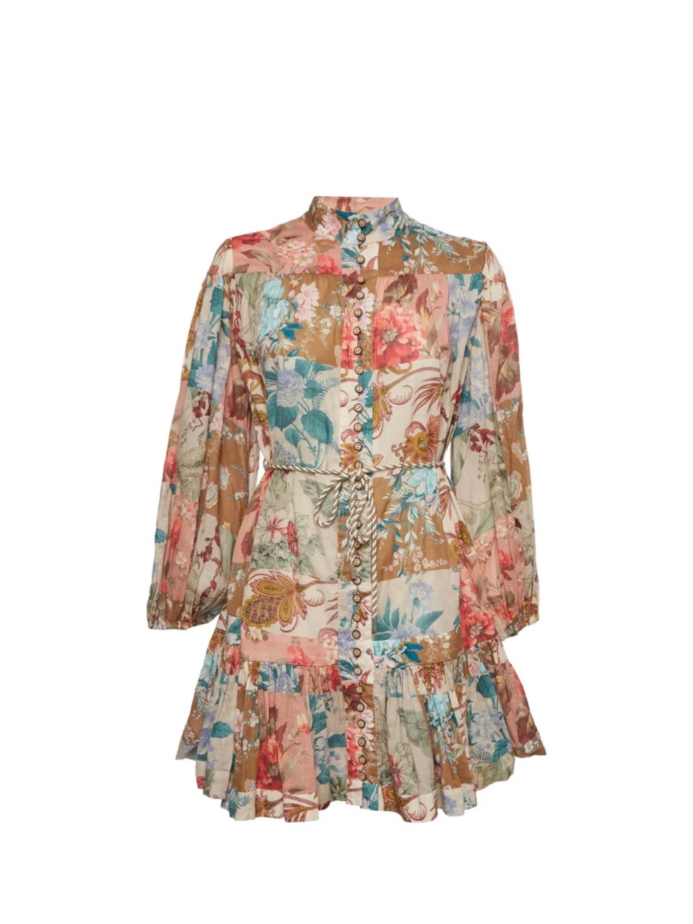 Zimmermann Multicolor Floral Patchwork Long-Sleeve Mini Dress